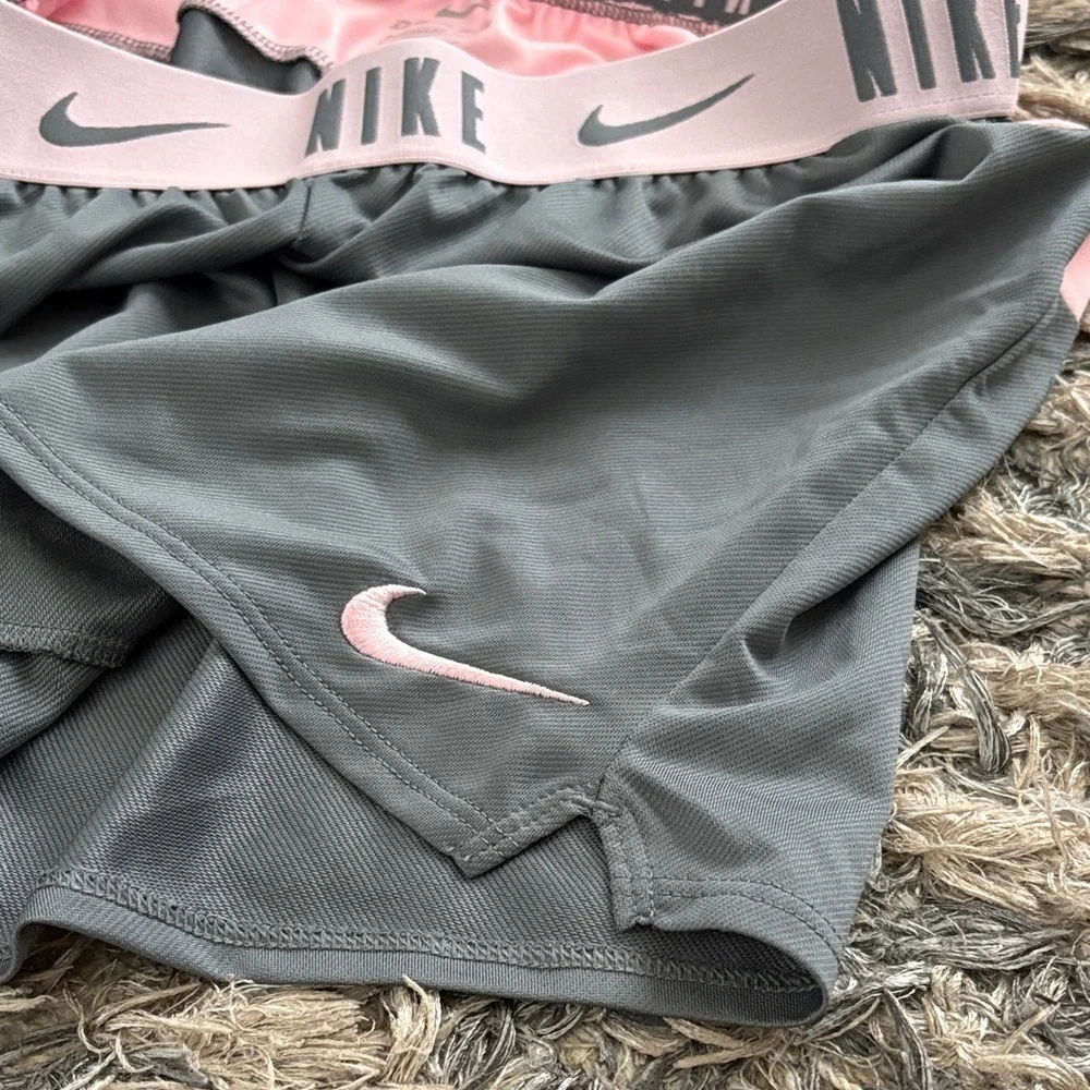 Nike DRI-FIT Women's Gray & Pink Athletic Shorts with Logo Waistband, Waist 26”